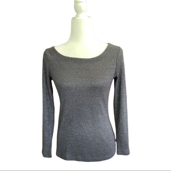 Banana Republic Gray & Silver Scoop Neck Long Sleeve Blouse - Picture 1 of 3